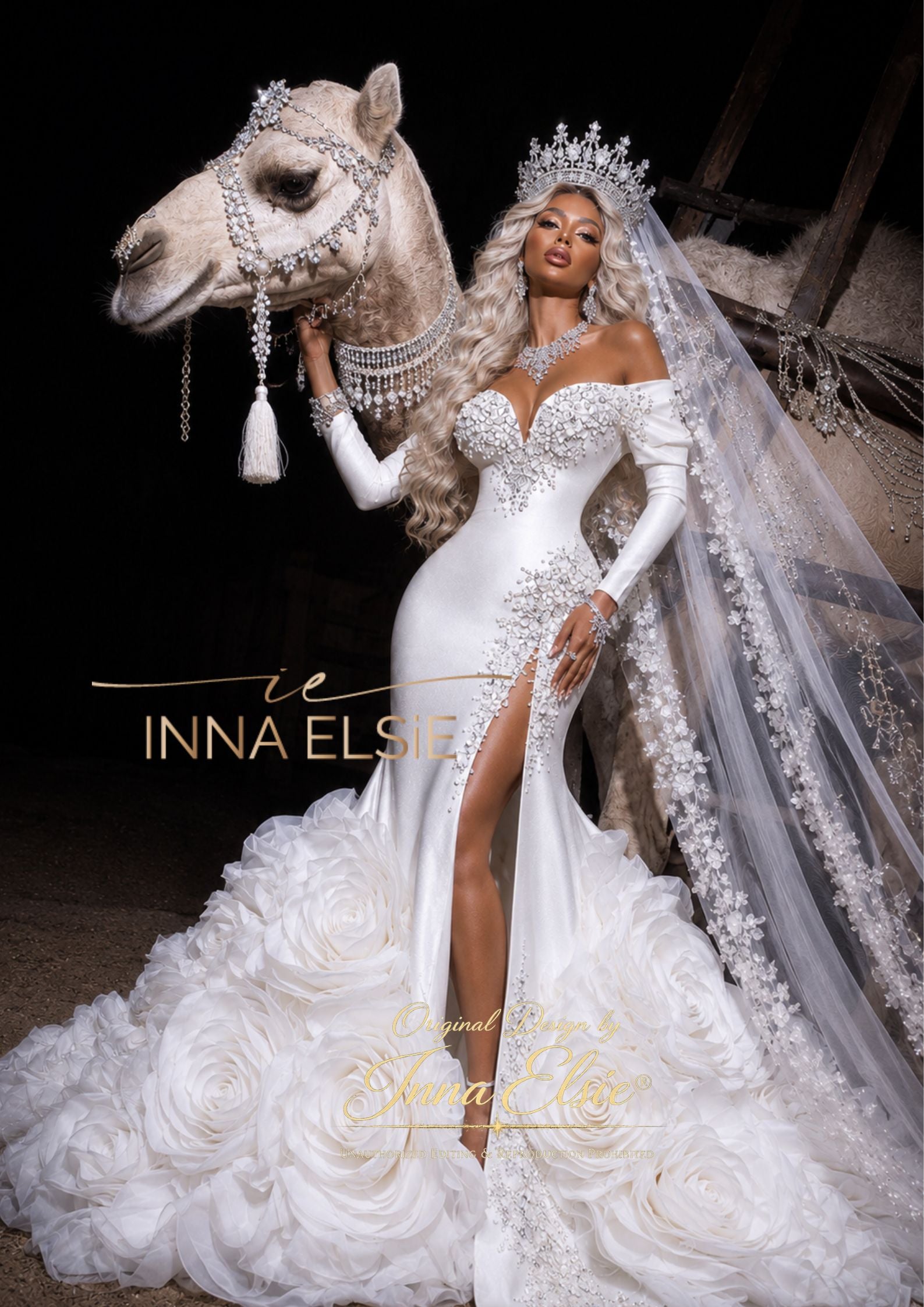 SARAH Wedding Dress with 3D Flowers and Diamonds – INNA ELSIE