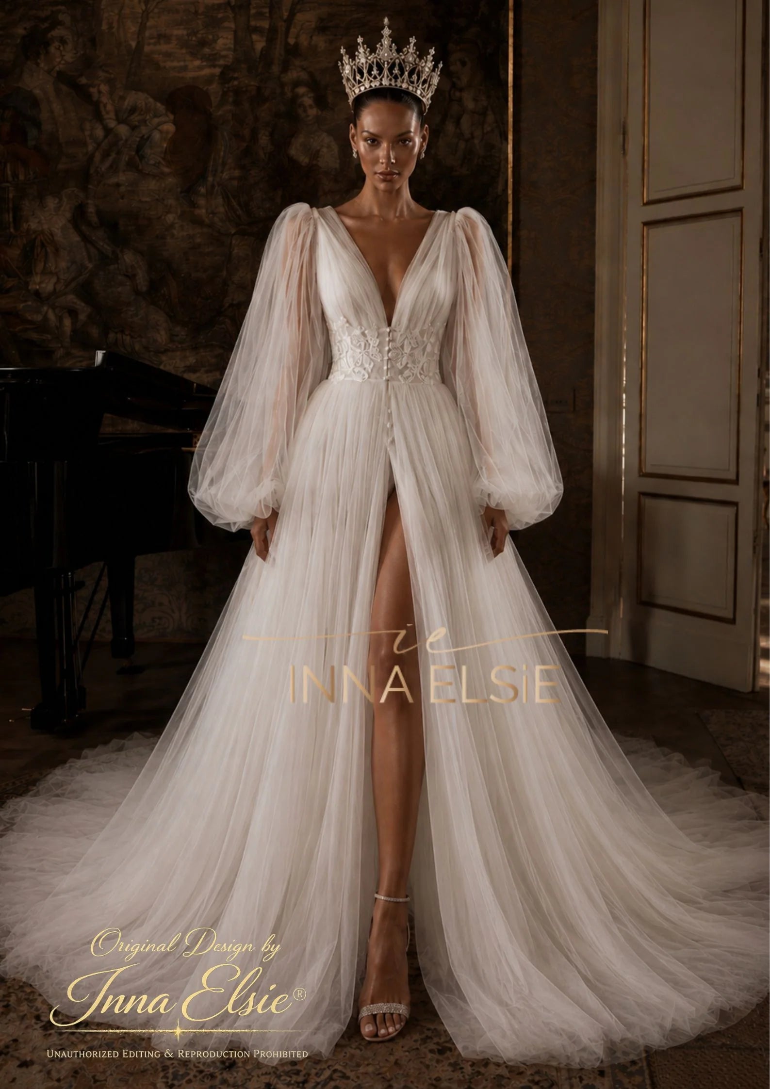 luxurious dressing gowns AMINA Long Luxury Bridal Robe – Chiffon Wedding Gown Ivory Tweed Sleeveless Shift promo_30 wash dark colors separately. Size:20w