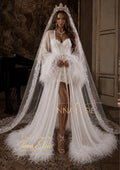 LUCIA Chiffon Robe with Ostrich Feathers