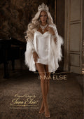 RIMMA Silk Robe with Pearls & Feathers