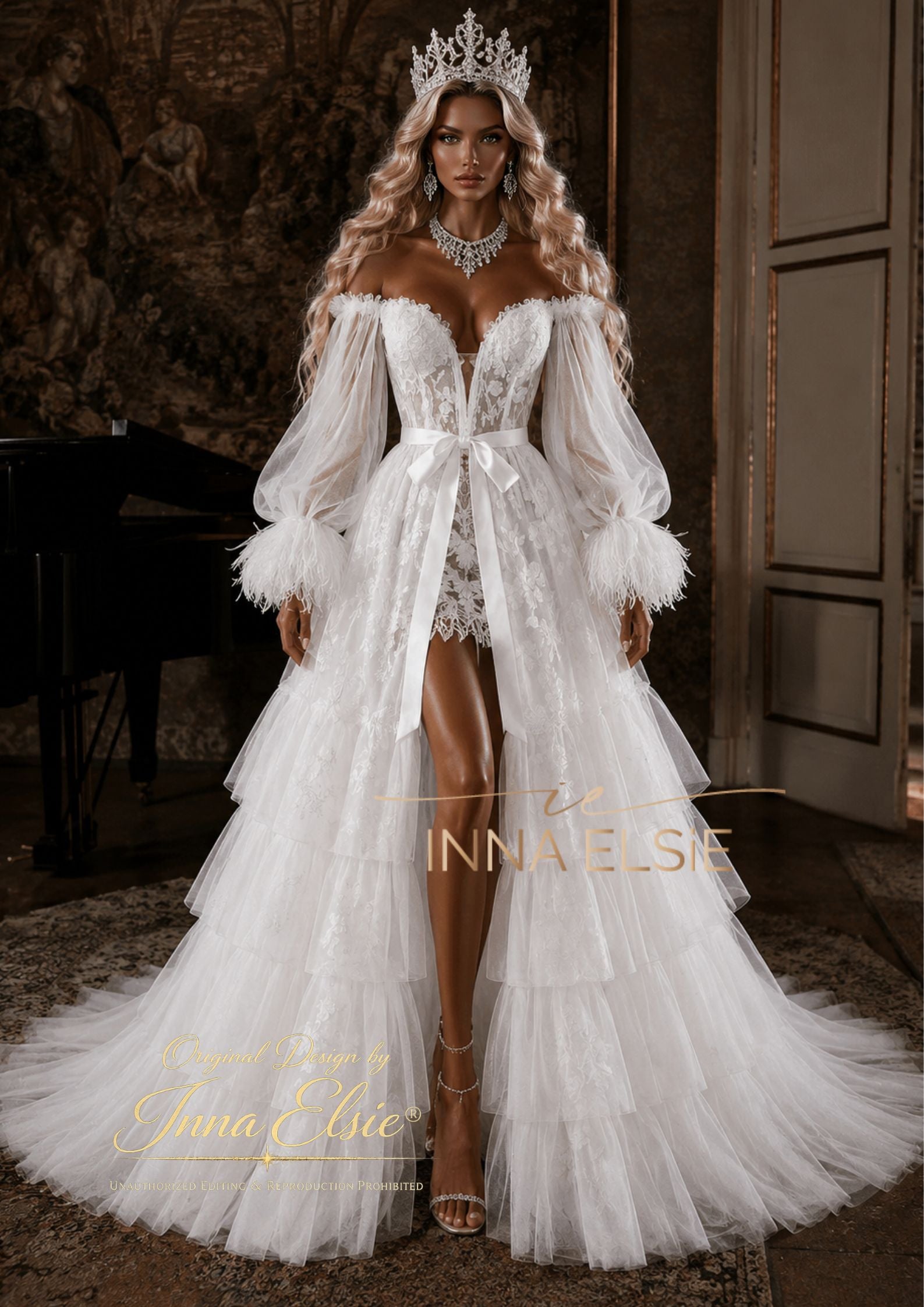 MELANIA Luxury Couture Off-Shoulder Bridal Robe