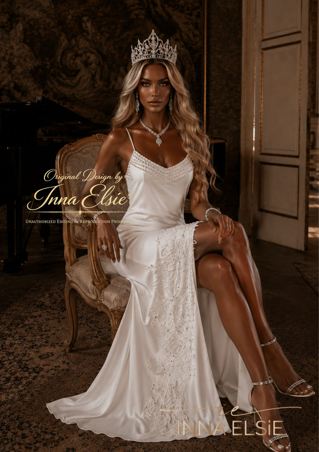 LUCIANA Pearl Satin Bridal Slip Dress