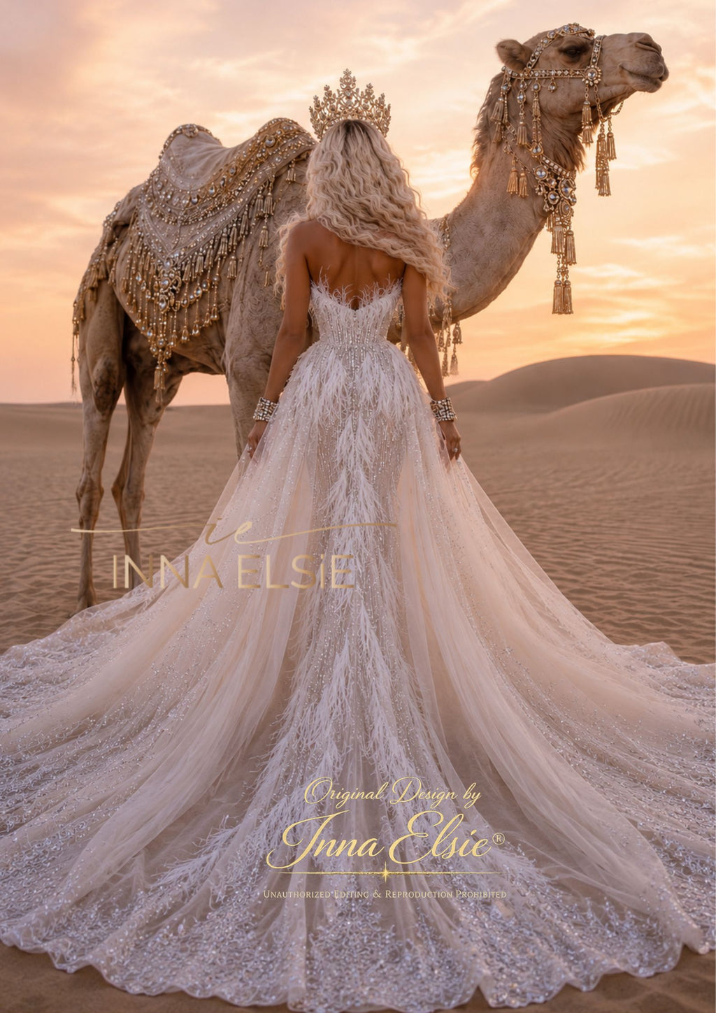 ELYSIA Couture Feather Wedding Dress with Detachable Overskirt