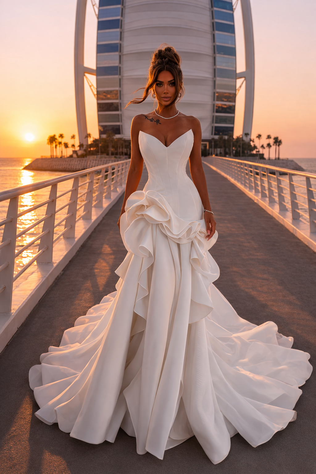 AZAZEL Strapless Corset Gown With Sculptural Draped Skirt