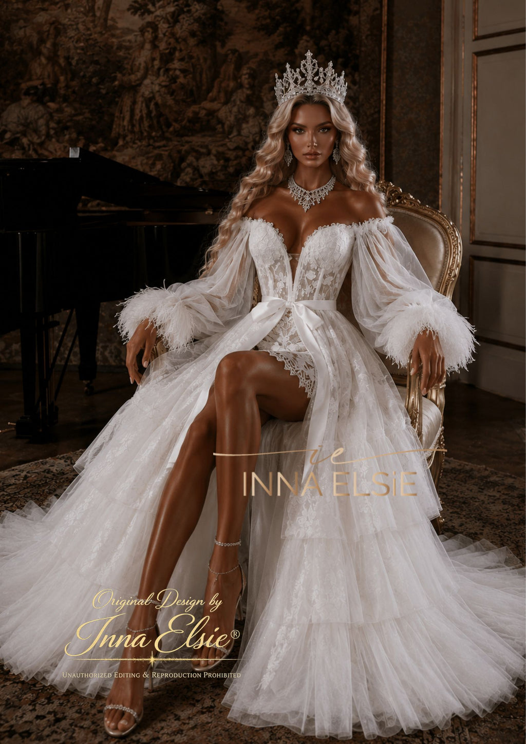 MELANIA Luxury Couture Off-Shoulder Bridal Robe