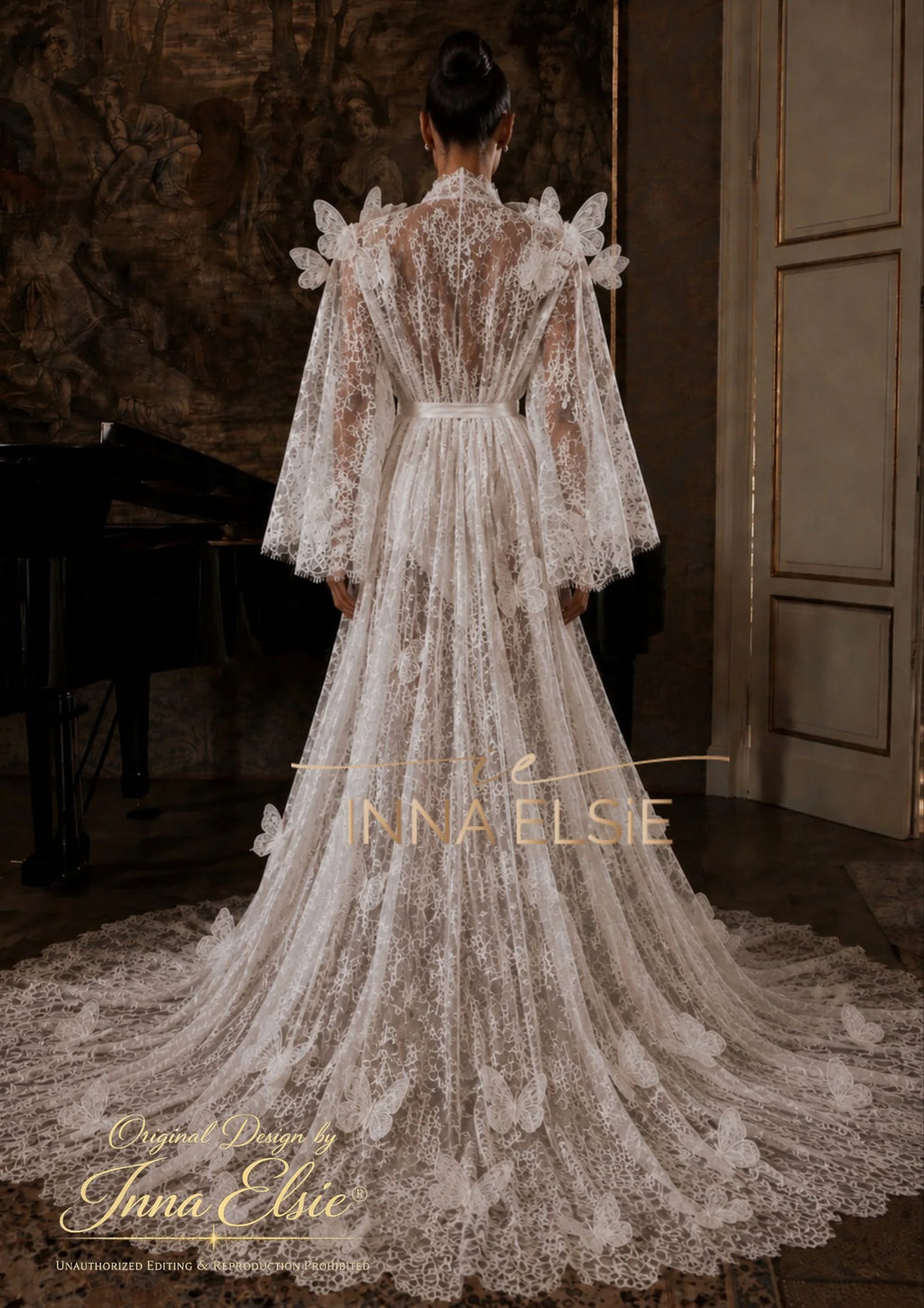 POLINA Lace Bridal Robe with Butterflies