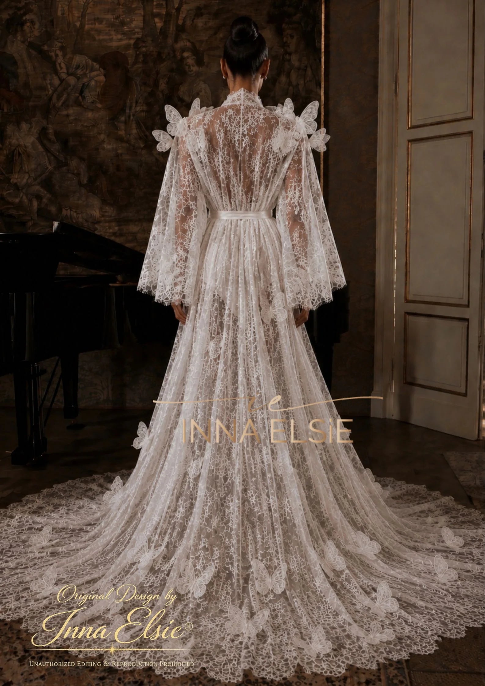 POLINA Lace Bridal Robe with Butterflies