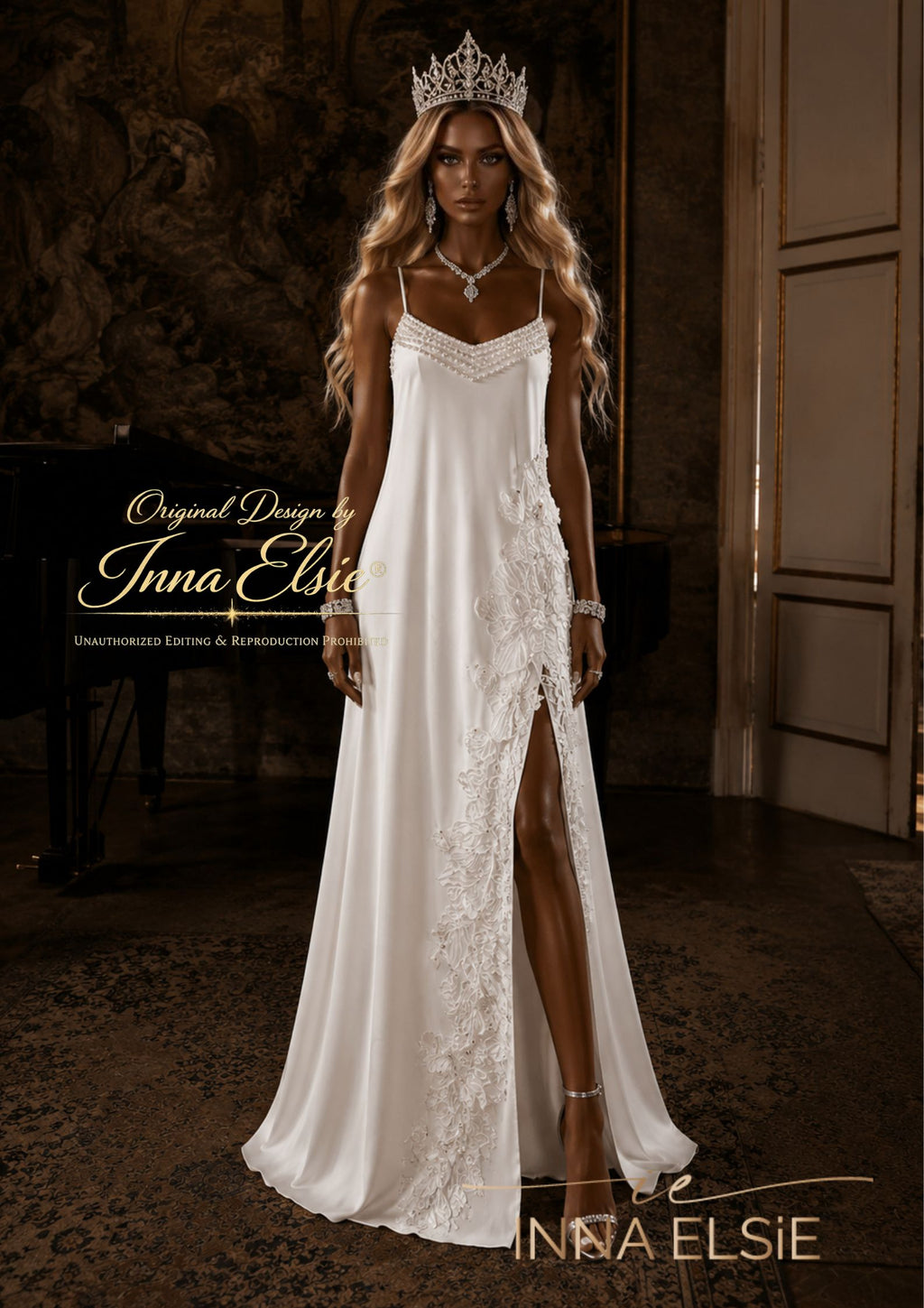 LUCIANA Pearl Satin Bridal Slip Dress