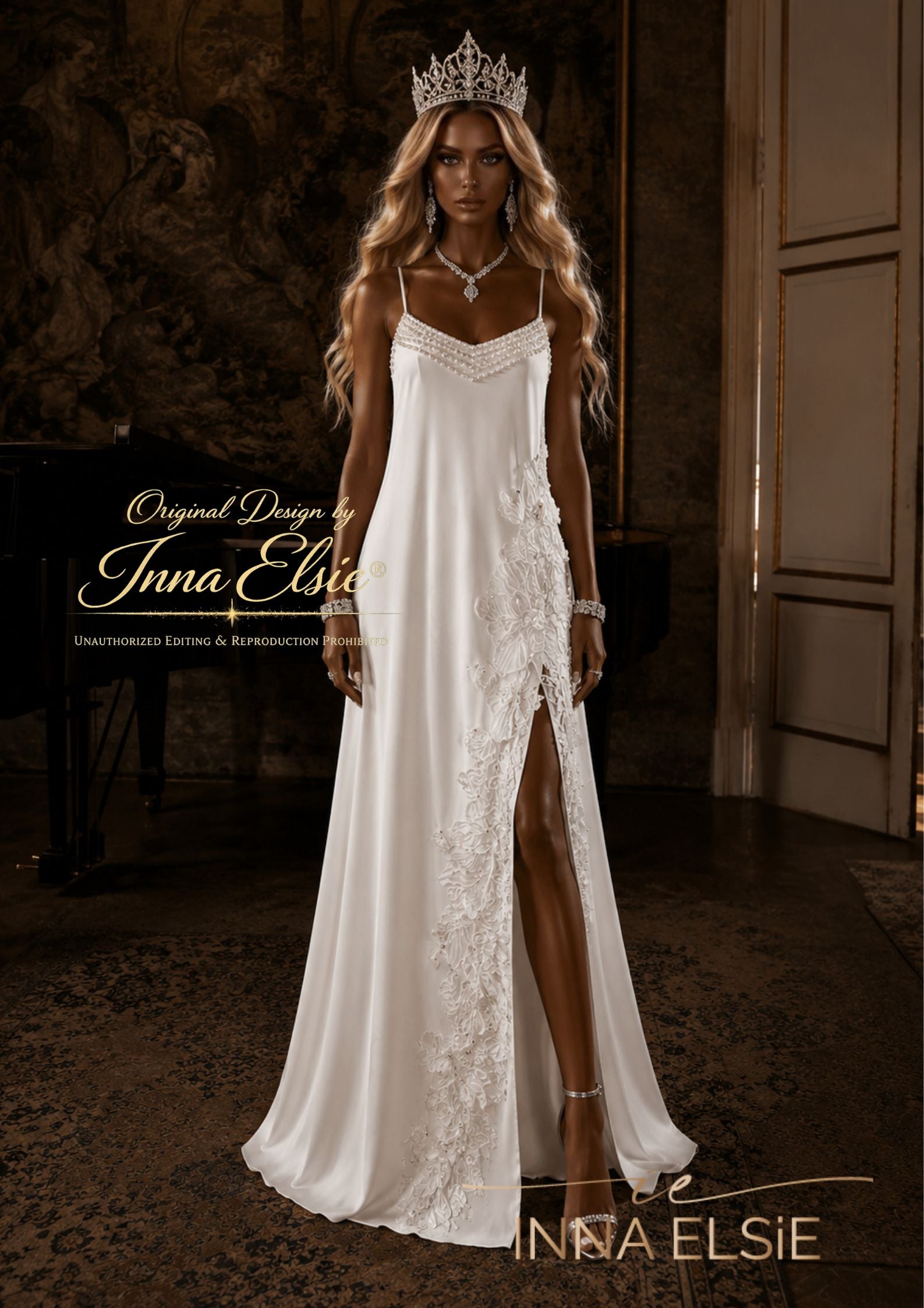 LUCIANA Pearl Satin Bridal Slip Dress