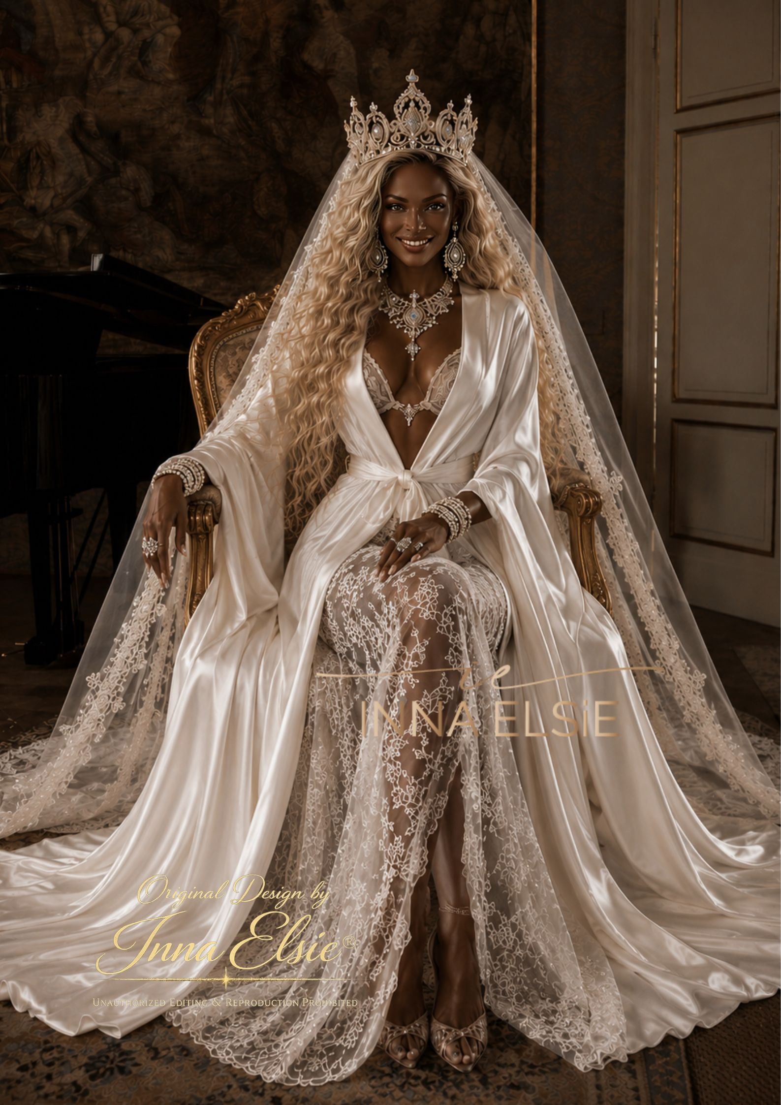 AGNESS Luxury Silk Bridal Robe with Lace