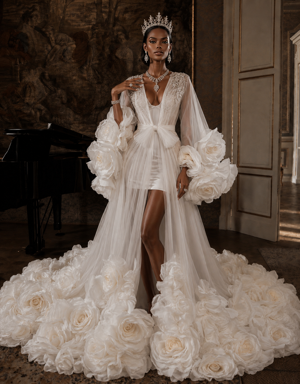 BELLA Luxury Couture Bridal Cape with 3D Flowers