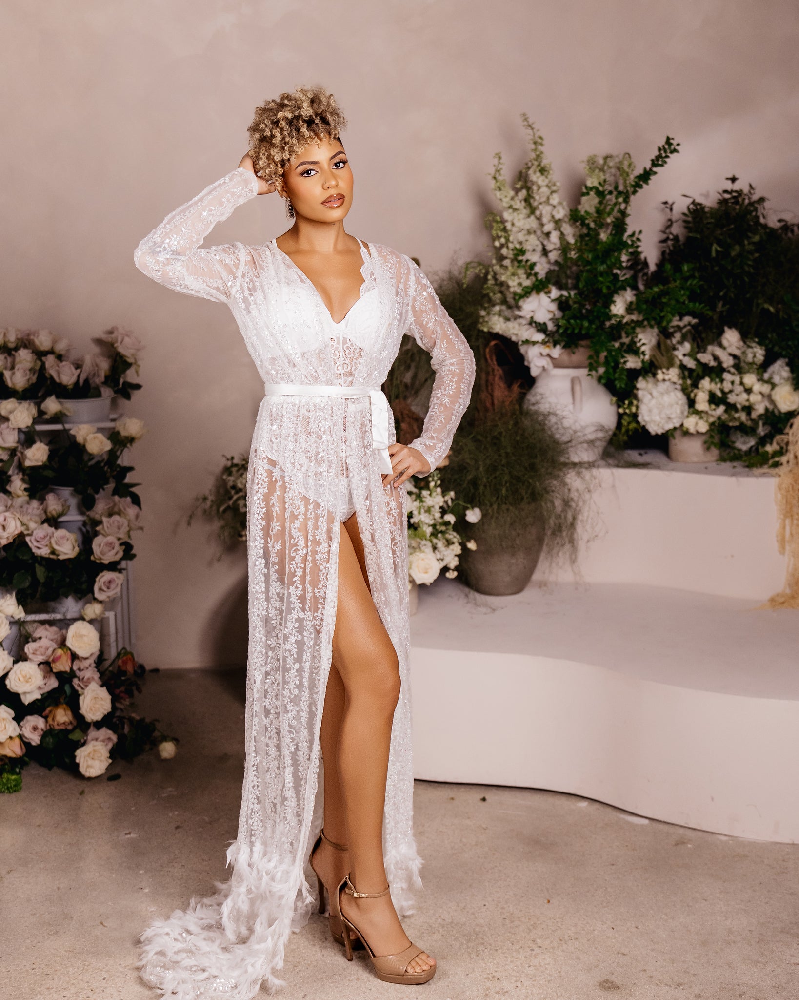 MARIANNA Luxury Lace Shiny Bridal Robe