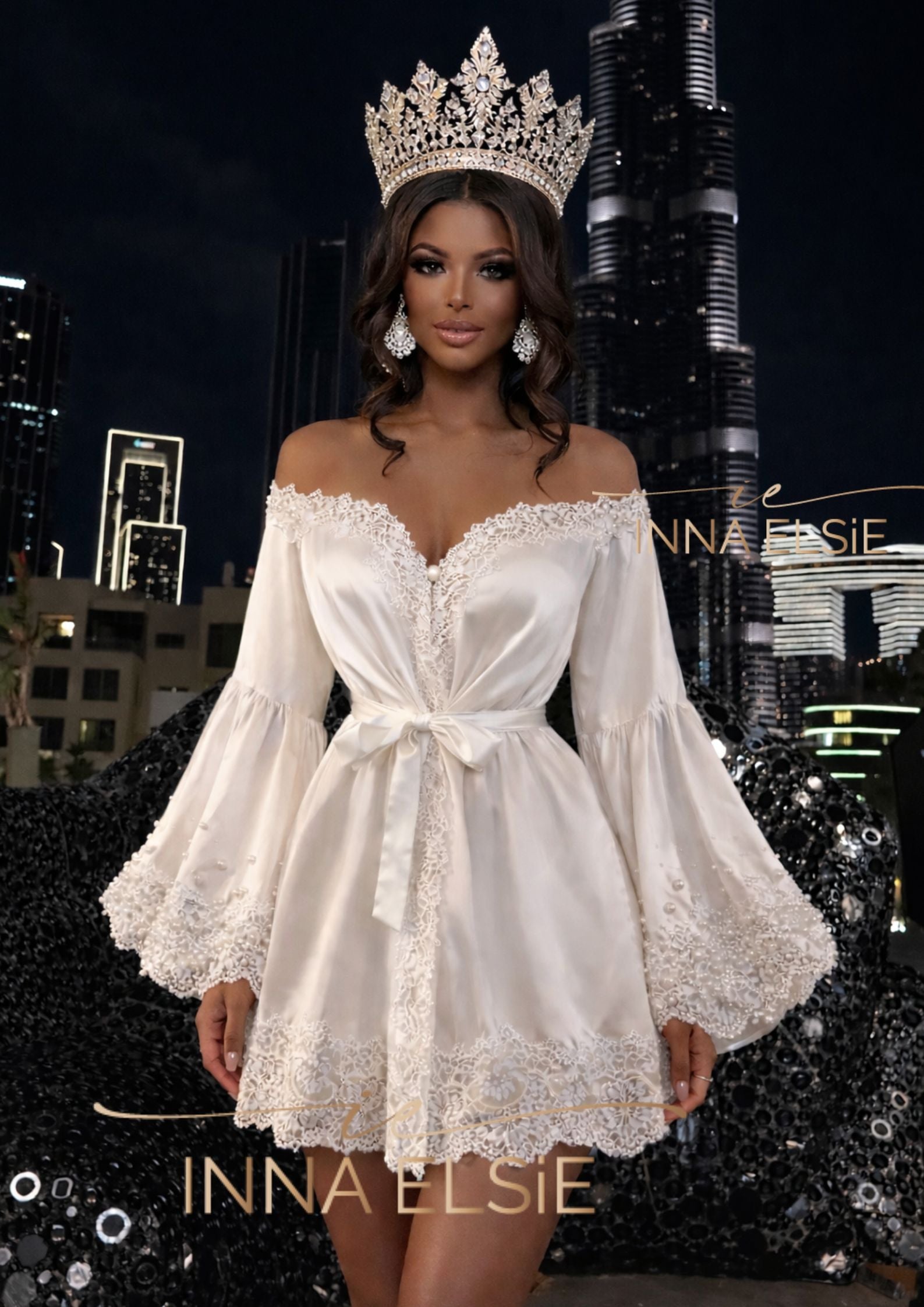 COCO Off-Shoulder Bridal Prep Robe
