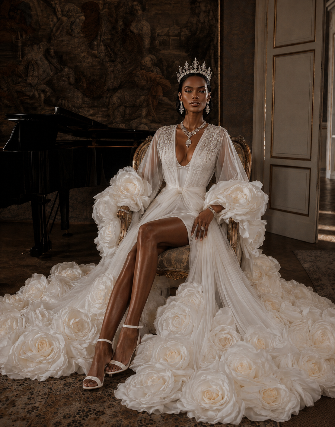 BELLA Luxury Couture Bridal Cape with 3D Flowers