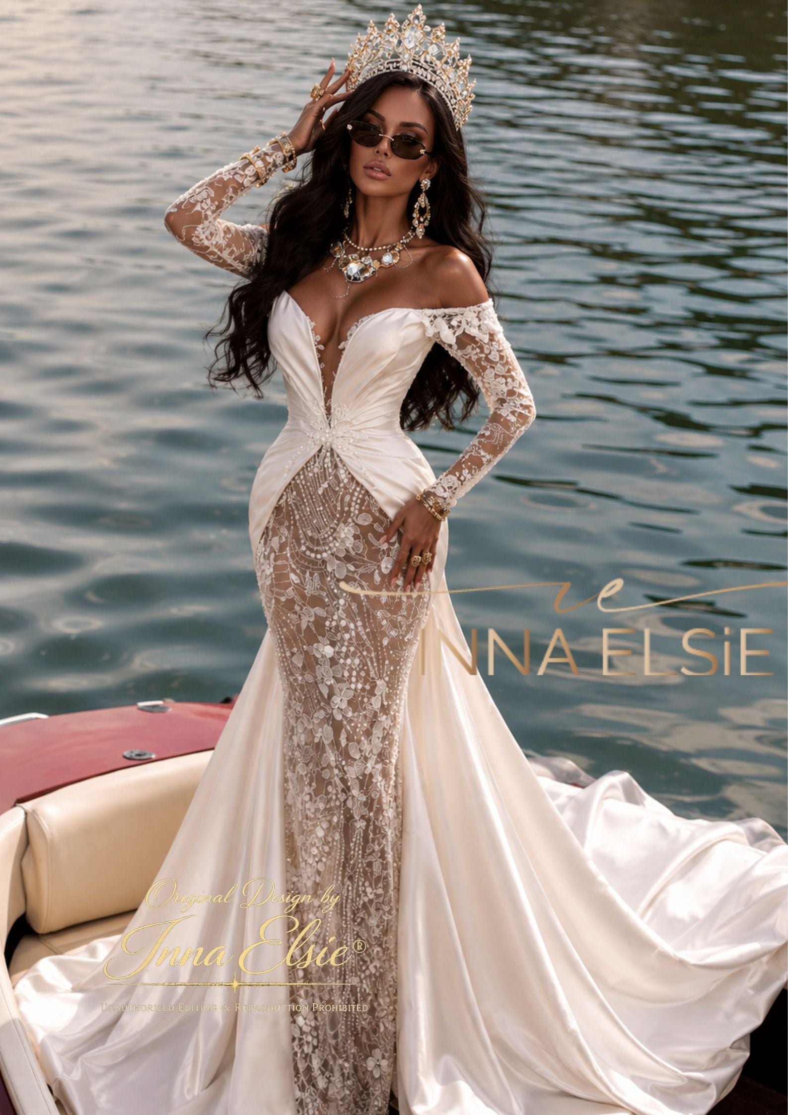 ROMINA Off-the-Shoulder Lace & Satin Mermaid Wedding Dress