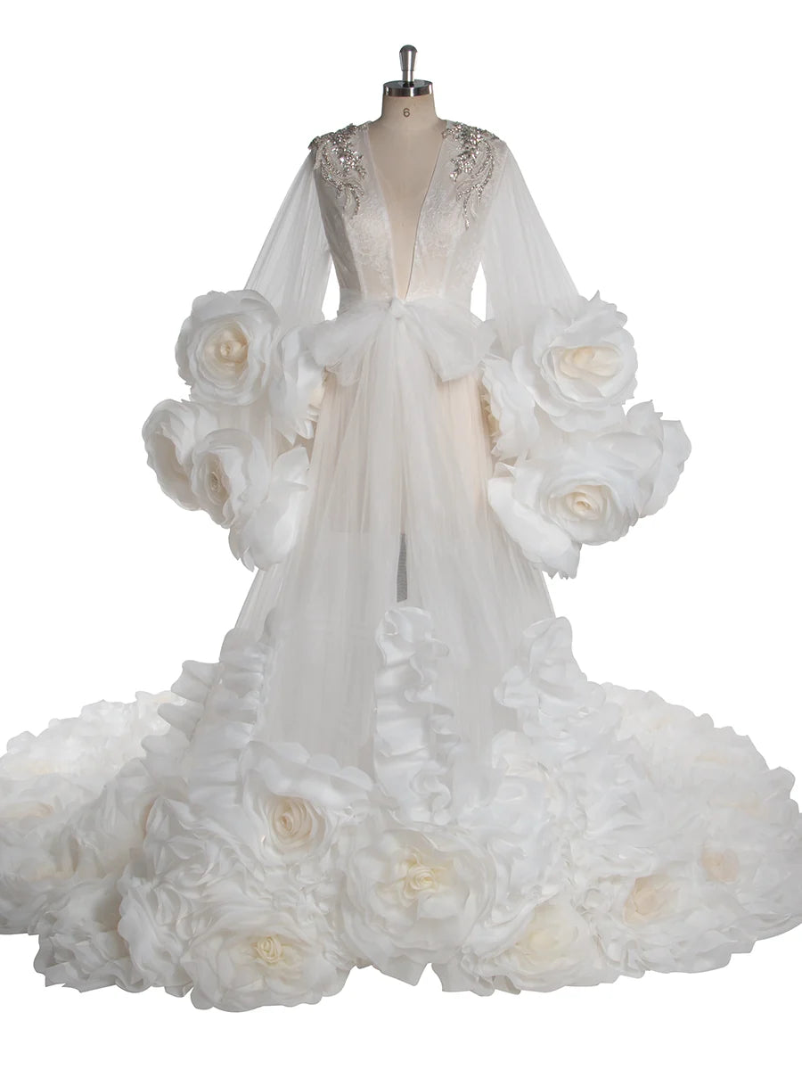 BELLA Luxury Couture Bridal Cape with 3D Flowers
