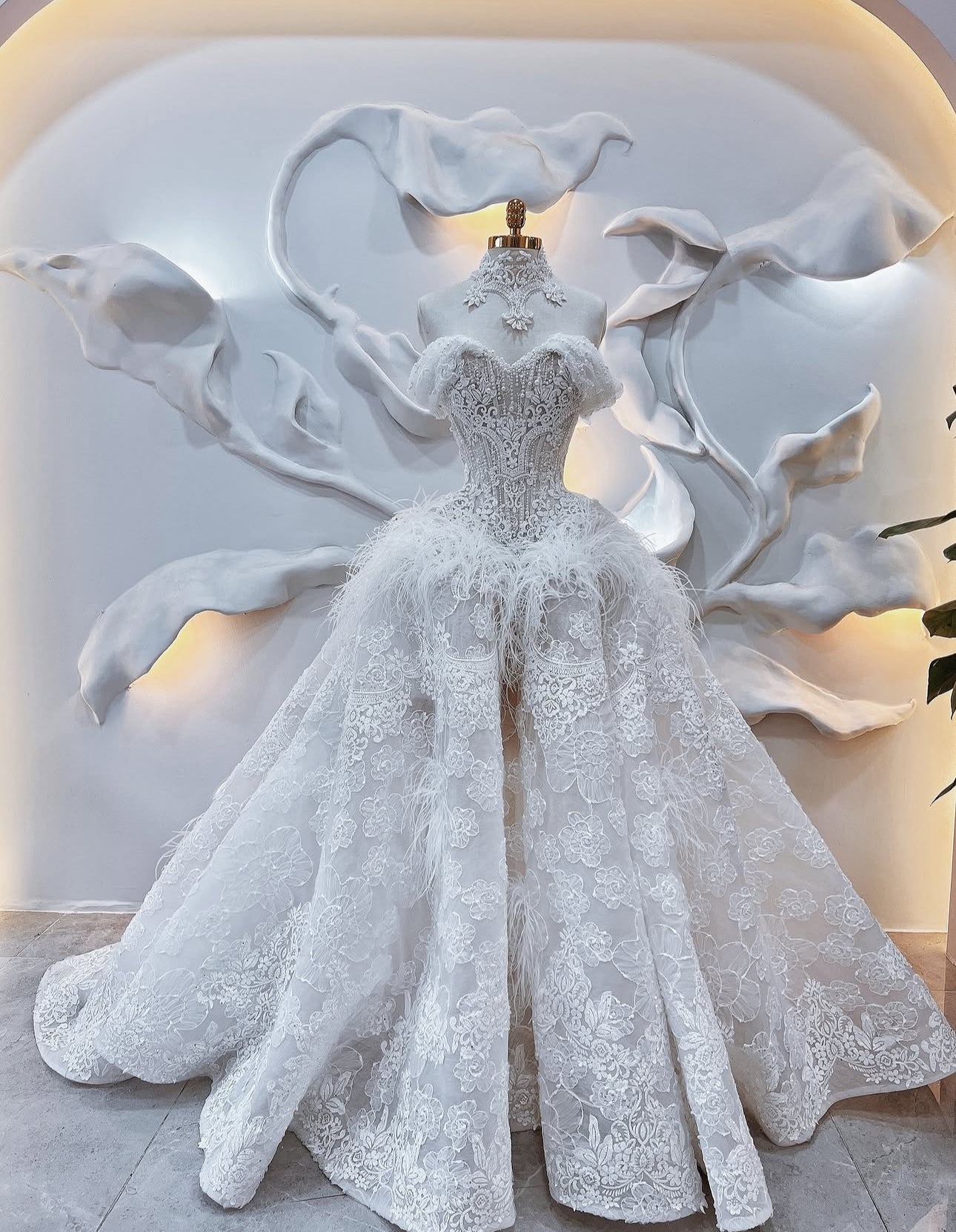 DANIA Feathered Lace Royal Ball Gown