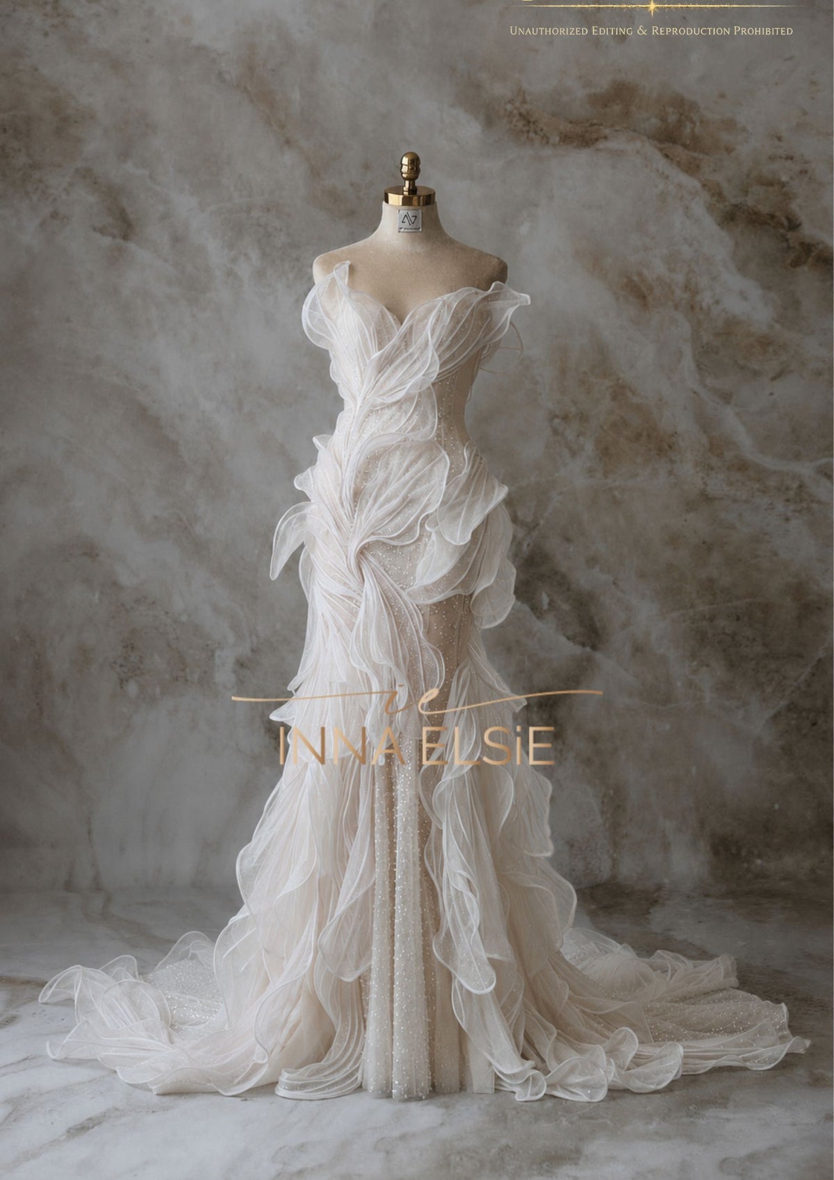 ethereal dresses Mist Blue Makosh Dress Crinkle Cotton Silk Wings Double Layered Celestial Mist Wedding Gown enhancing the allure while maintaining a chic Whimsical wedding dresses for ethereal