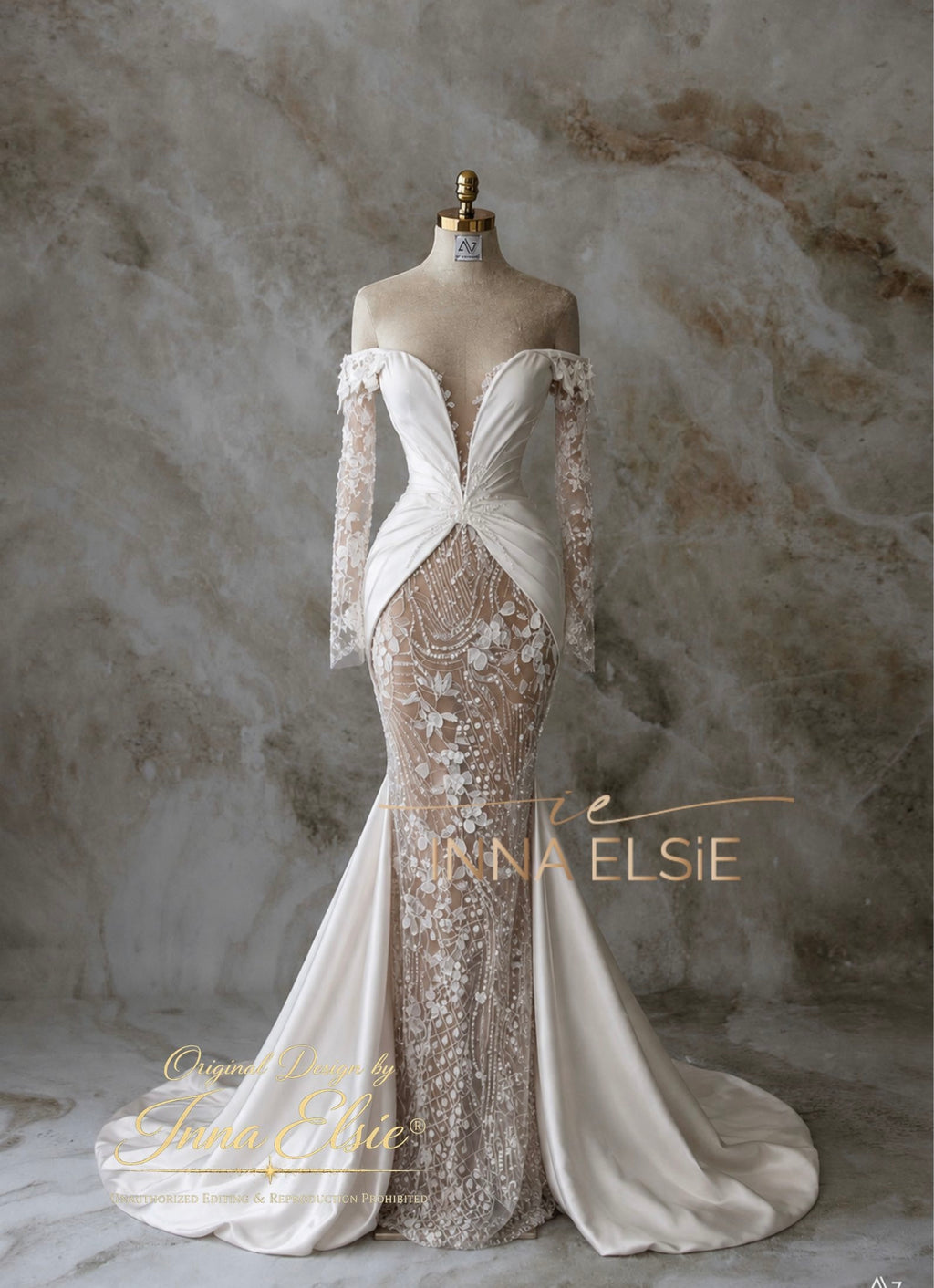 ROMINA Off-the-Shoulder Lace & Satin Mermaid Wedding Dress
