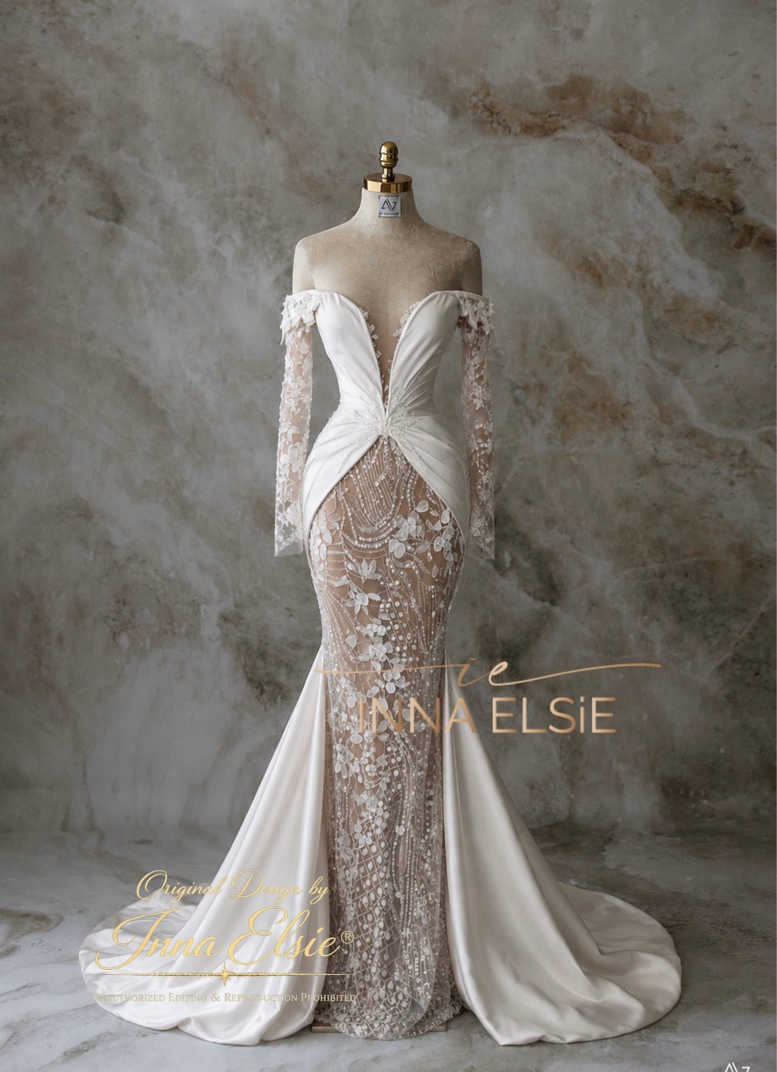 ROMINA Off-the-Shoulder Lace & Satin Mermaid Wedding Dress