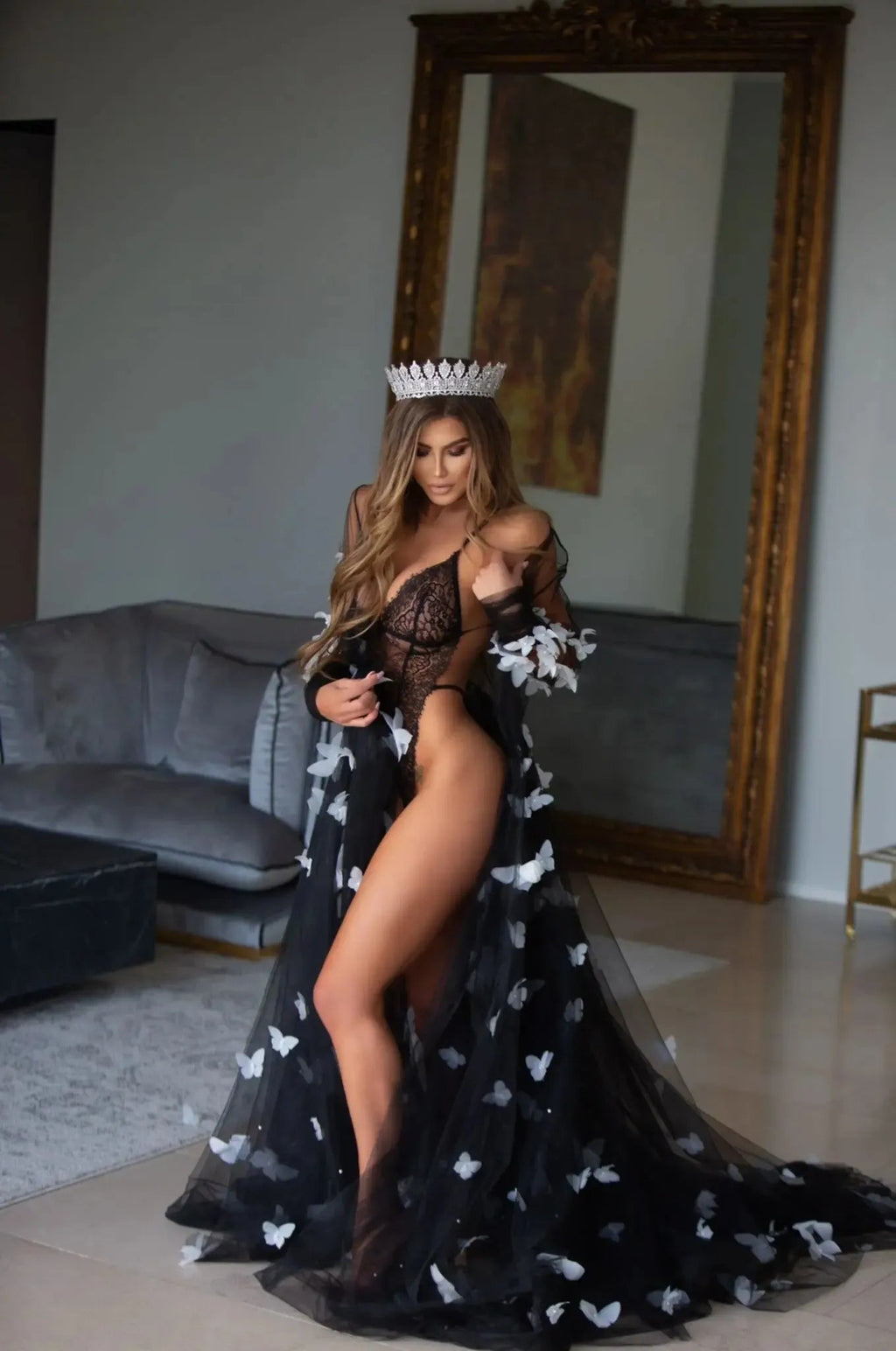 ADEL BLACK Bridal Robe with Elegant Train