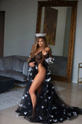 ADEL BLACK Bridal Robe with Elegant Train