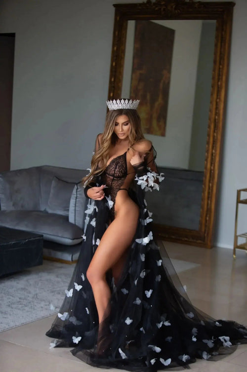 ADEL BLACK Bridal Robe with Elegant Train