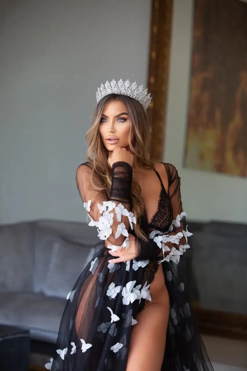 ADEL BLACK Bridal Robe with Elegant Train
